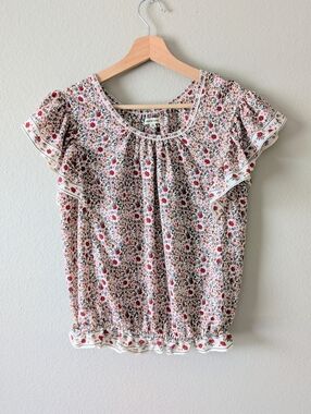 Max Studio Floral Peasant Flutter Sleeves Top Blouse Medium Boho Cottagecore